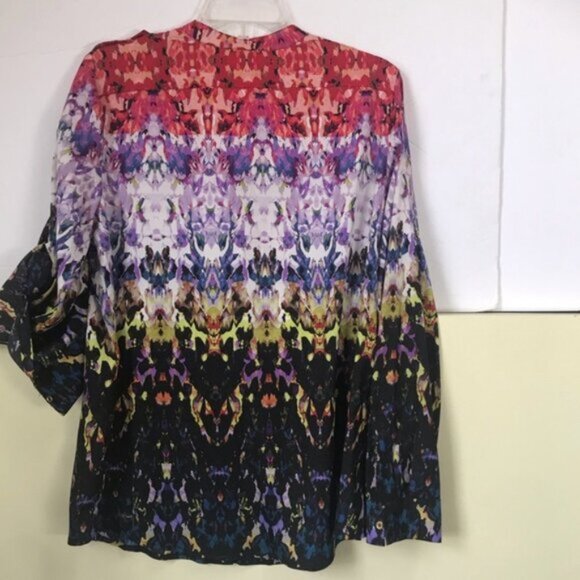 Calvin Klein Floral Oversized Boho Shirt Blouse Button RollTab Long Sleeve Top M - Picture 3 of 16